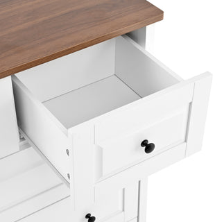 Sunvega White Wood Dresser with 5 Deep Drawers and Wide Tabletop for Bedroom
