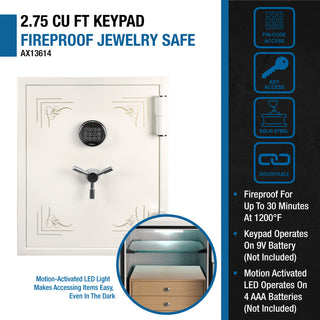 Sunvega 2.75 Cubic FT Fireproof Jewelry Safe with Keypad and Motion Sensor LED Light