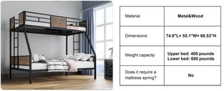 Sunvega Twin Over Full Metal Bunk Bed Frame with Guardrail and 2 Ladders for Kids