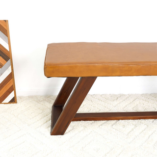 Sunvega Genuine Leather Upholstered Bench With Solid Wood Legs In Tan