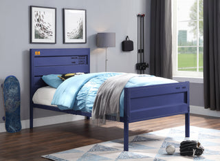 Sunvega Cargo Blue Finish Twin Bed with Metal Frame and Recessed Panels