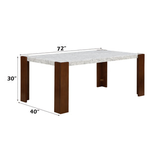Sunvega Contemporary Dining Table with Engineered Stone Top and Walnut Finish