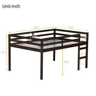 Sunvega Espresso Rubber Wood Low Height Loft Bed with Ladder for Bedroom