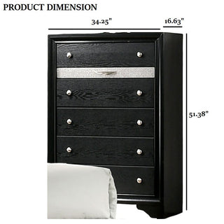 Sunvega Modern Black Nightstand with Hidden Jewelry Drawer and Nickel Knob