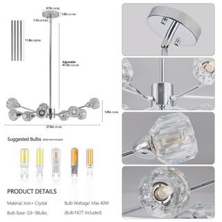Sunvega Modern Crystal Chandelier with 9 Lights Golden Chrome Globe Design