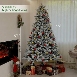 Sunvega Pencil Artificial Xmas Tree with Faux Snow Flocked Full Branch Tips Flame-retardant