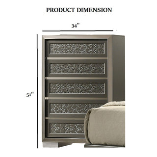 Sunvega Contemporary Dark Gray Chest with Leaf Pattern Molding and Felt Lined Top Drawer