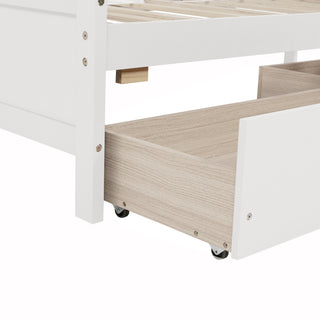 Sunvega Twin Size Pine Wood Daybed with Two Storage Drawers in White