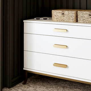 Sunvega Off-White Dresser with Gold Oval Handles and Three Tiered Storage Drawers