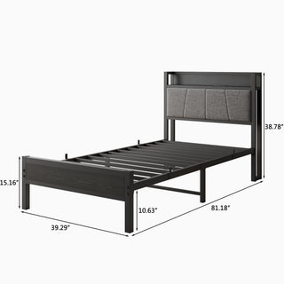 Sunvega Full Size Bed Frame with Storage Headboard and Charging Station Outlets