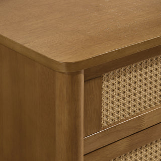 Sunvega Wood and Rattan 4-Drawer Chest with Spacious Storage and Light Walnut Finish