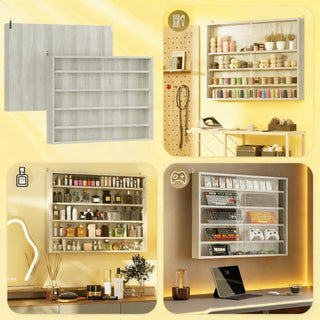Sunvega 5-Tier Wall-Mounted Glass Display Cabinet with Adjustable Shelves for Collectibles