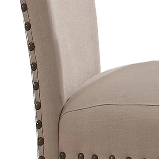 Sunvega Beige and Salvage Dark Oak Upholstery Side Chair with Nailhead Trim