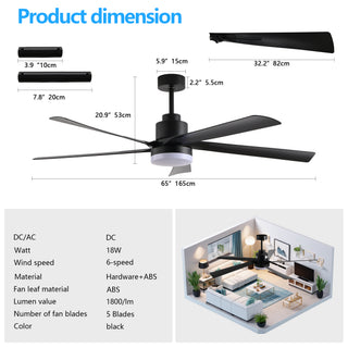 Sunvega 60 inch Modern Wood Ceiling Fan with Light and Remote Control, 6-Speed Noiseless Reversible DC Motor