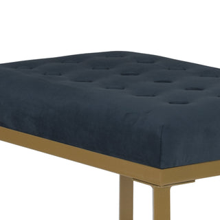 Sunvega Dark Blue Velvet Upholstered Button Tufted Bench with Gold Metal Frame