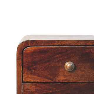 Sunvega Solid Mango Wood Mini Bedside Table with Two Drawers and Nordic Legs