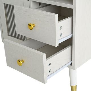 Sunvega White 3-in-1 Vanity Desk with Lighted Flip-Top Mirror and Adjustable Cabinet