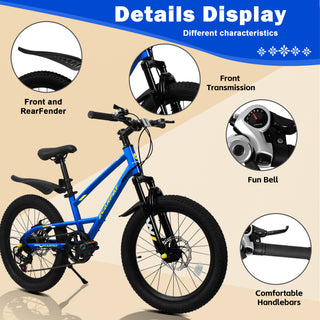 Sunvega 20 Inch 7-Speed Mountain Bike for Boys and Girls Ages 6-12 with Front Suspension
