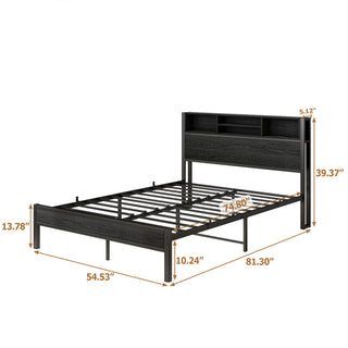 Sunvega Twin Size Bed Frame with Storage Headboard, Charging Station, and Bookcase