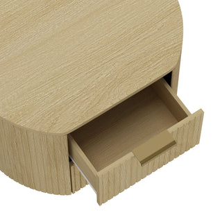 Sunvega Modern Natural Oak Nightstand with Two Drawers and Ribbed Texture