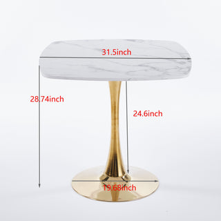 Sunvega Mid-Century Modern Square Dining Table with Black and Golden Tulip Pedestal Base