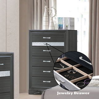 Sunvega Naima Black Finish 5-Drawer Chest with Jewelry Organizer and Silver Knobs