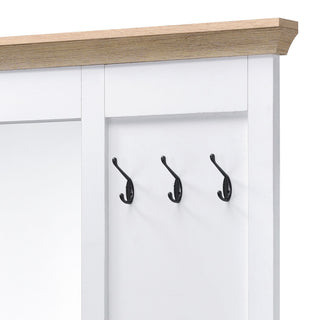 Sunvega Light Oak and White Finish Hall Tree with Mirror and Bench Storage Compartments