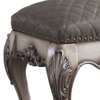 Sunvega Vanity Stool with Tufted Upholstered Seat and Vintage Bone White Claw Legs
