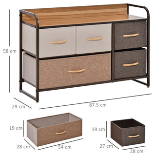 Sunvega 5-Drawer Fabric Storage Dresser with Foldable Drawers and Anti-Toppling Design