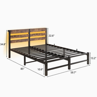 Sunvega Twin Size Heavy Duty LED Bed Frame with USB Charging and Headboard