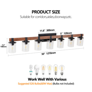 Sunvega Rustic 7-Light Industrial Bathroom Vanity Sconce with Wood Accent