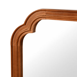 Sunvega Yellowish Brown Solid Wood Frame Rounded Corner Decorative Mirror for Bathroom Bedroom