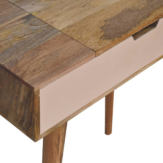 Sunvega Solid Mango Wood Dressing Table with Blush Pink Drawer and Foldable Mirror