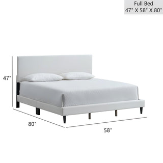 Sunvega White Faux Leather Upholstered Queen Bed with Adjustable Headboard
