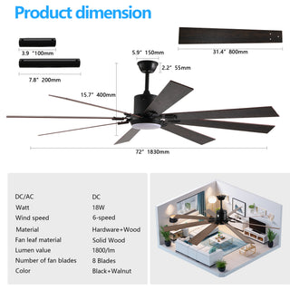 Sunvega 60 inch Modern Wood Ceiling Fan with Light and Remote Control, 6-Speed Noiseless Reversible DC Motor