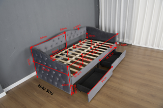 Sunvega Upholstered Twin Daybed with Storage Drawers and Mid-Century Wood Frame