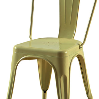 Sunvega Modern High Gloss Yellow and Blue Metal Dining Chairs Set of 2