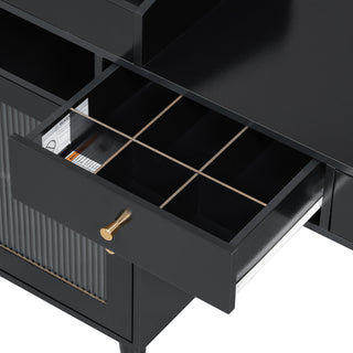 Sunvega Modern Makeup Vanity Desk with Drawers, Cabinet, Charging Port, and Stool