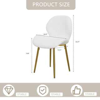 Sunvega Modern Minimalist White Teddy Velvet Dining Chairs Set of 2 with Gold Metal Legs