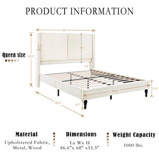 Sunvega King Size Bed Frame with High Back Upholstered Headboard and Boucle Fabric