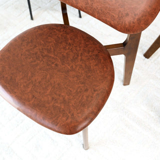 Sunvega Mid-Century Modern Black Vegan Leather Dining Chairs with Walnut Base Set of 2