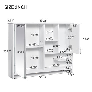 Sunvega 36 Inch Wall Mounted Bathroom Mirror Cabinet with Adjustable Shelf and Hidden Storage