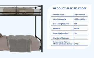 Sunvega Sturdy Metal Twin over Twin Bunk Bed with Safety Guardrail and Noise Reduced
