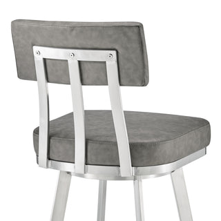 Sunvega Swivel Bar Stool with Gray Faux Leather Upholstery and Brushed Stainless Steel