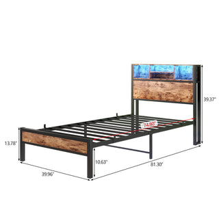 Sunvega Twin Size Bed Frame with Storage Headboard, Charging Station, and Bookcase