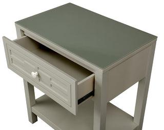 Sunvega Taupe Wooden End Table with Glass Top and Drawer Nightstand