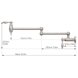 Sunvega Brass Wall Mounted Pot Filler Faucet with Stretchable Double Joint Swing Arms