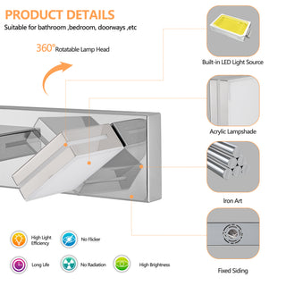 Sunvega Modern Chrome LED Vanity Light with 6 Geometric Lamp Heads for Bathroom Mirror