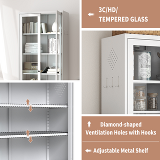 Sunvega Modern Kitchen Pantry Cabinet with Glass Doors and Adjustable Shelves for Living Room
