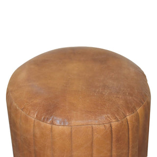 Sunvega Modern Art Handcrafted Buffalo Leather Boucle Footstool for Bedroom Living Room